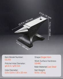 Single Horn Anvil, 55lbs Cast Steel Anvil, High Hardness Rugged Round Horn Anvil For Blacksmiths, With Large Countertop And Stable Base, Metal Working Tool For Metal Bending, Shaping, Twisting - Black - View 7