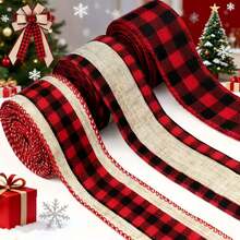 3 Rolls, Red-Toned Plaid Ribbon Christmas-Themed Red-And-Black Plaid Pattern Perfect For Gift Boxes, Staircases, Doors And Windows, Christmas Tree Decorations, And Craft Embellishments Home Decor Christmas Decorations Room Decor Winter