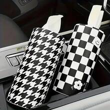 4/2/1件装 时尚黑白车载纸巾盒 可爱波点车载纸巾架 内含3层柔软面巾纸 千鸟格图案纸巾架 圆形设计 适用于汽车杯架、家庭浴室和办公室 旅行纸巾筒 内含40张纸巾 - 彩色 - 查看 8