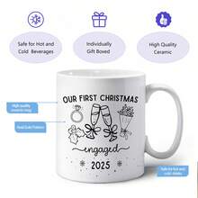 1Pc 11oz Engagement Christmas Coffee Mug, Gift For Couples, Our First Christmas Engaged, Engagement Present, Coffee Lovers Gift, Holiday Gift