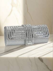 Bolsa Clutch de Luxo com Strass Feminina, Bolsa Transversal Quadrada para Festa de Casamento e Noite