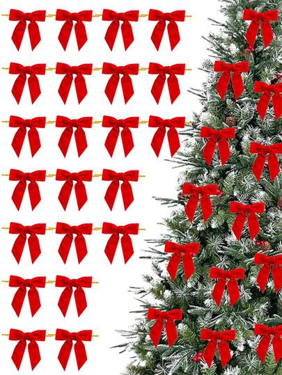 36 pezzi Set di decorazioni in velluto a fiocco per Natale, ornamenti a fiocco rossi in velluto per feste natalizie, albero di Natale, ghirlanda, camino, decorazione della porta, adatto per Natale e feste di matrimonio