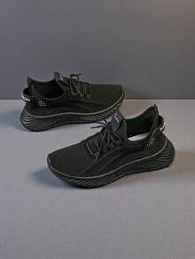 2025 New Style Women's Casual Sports Shoes Solid Color Lace-Up Slip-On Wear-Resistant Eva Insole Women's Tennis Shoes Indoor Exercise Outdoor Hiking Autumn And Winter Women's Shoes - màu đen - Xem 4