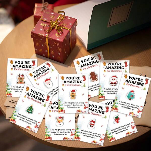 10 Stücke Weihnachts-Mini-Umarmungskarten - Acryl-Weihnachtsmann, Lebkuchen, Strumpf, Schneemann & Rentier Designs - Ermutigungskarten, perfekt für Feierlichkeiten und Geschenke in der Weihnachtszeit