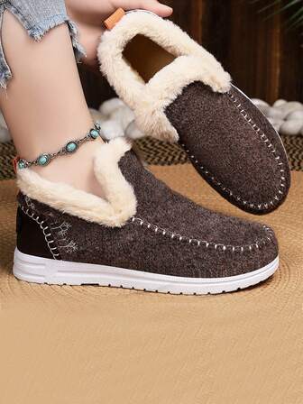 Bomullsskor för kvinnor, Stora snöstövlar, Tjocka stövlar med extra fleece, Moderiktiga och mångsidiga damstövlar, Köldtåliga och varma stövlar