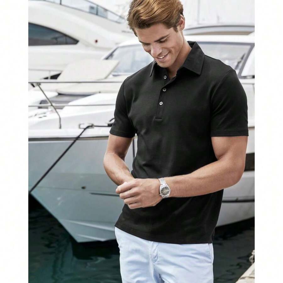 Mens Pima Short Sleeve Cotton Polo Shirt (Black) - Coffee Brown - View 1