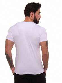 Blusa masculina gola V básica branca malha fria casual  confortável estilosa pratica perfeita - Branco - View 5