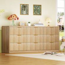 63''Wide Fluted 9 Drawer Dresser For Bedroom,  Modern Chest Of Drawers, Wood Closet Clothes Organizer For Bedroom, Hallway, Natural - 自然的 - 查看 1