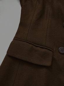Chaqueta de traje de negocios elegante y casual para ir al trabajo, de unicolor, con doble botonadura, cuello abierto, manga larga y cintura ajustada, para otoño - Café integral - Ver 10
