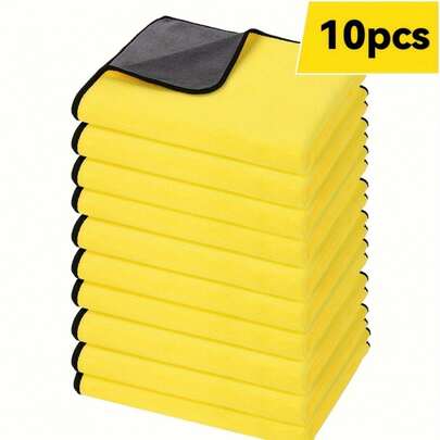 10 Piezas de Paños de Limpieza de Microfibra Amarillos de 23x23cm con Borde Negro | Multiusos, de Secado Rápido para Cocina, Baño y Cuidado del Automóvil