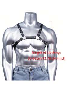男士真皮胸带 性感男士真皮束缚带 服装配饰 斗牛犬男士束缚带 - 黑色 - 查看 6