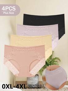 QUASTI 4pcs Plus Size High Waist Lace Trim Panty Set - Multicolor - View 11