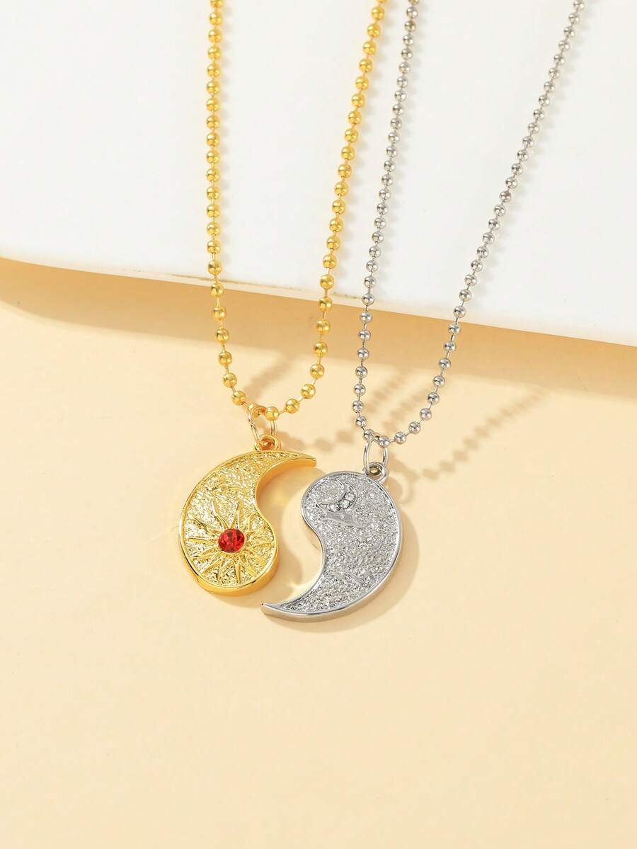 2pcs Sun & Moon Combination Necklace, Creative Alloy Versatile Pendant Jewelry