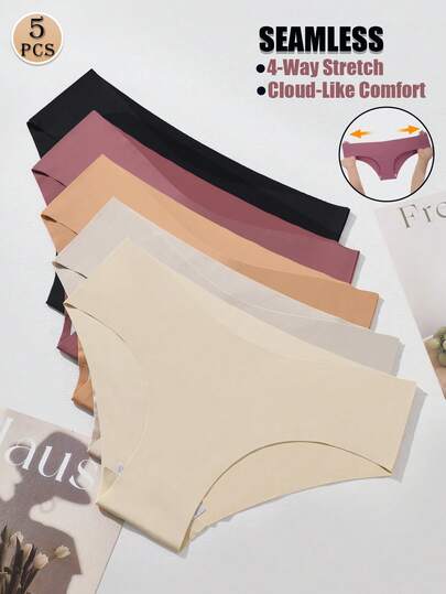 5条装无缝内裤低腰女士三角裤弹力内裤舒适透气内衣女士套装超薄内衣性感内裤纯色无痕内裤柔软简约风格短裤丁字裤适合日常穿着