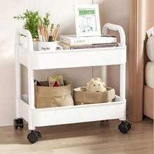 Carrello portaoggetti multifunzionale a 2 ripiani con ruote, design compatto, scaffale portaoggetti indipendente per ufficio/cucina/bagno/camera da letto