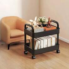 Carrello portaoggetti multifunzionale a 2 ripiani con ruote, design compatto, scaffale portaoggetti indipendente per ufficio/cucina/bagno/camera da letto