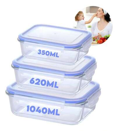 Kit 3 Potes De Vidro Hermético 330Ml 570Ml 840Ml Refratário