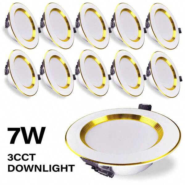 Luminária de teto embutida LED ultrafina regulável Kasotile de 4 polegadas, 3 cores selecionáveis 3000K/4000K/6000K, luzes reguláveis de 7W 650LM, acabamento defletor para cozinhas, salas de estar, quartos, reformas. (pacote com 5/10 unidades)