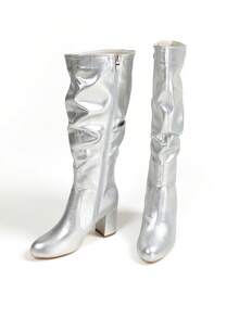 Women's High Heel Boots, Fashion New Round Toe Casual Tall Boots, Elegant British Style Thick Heel Long Boots For Autumn/Winter,Party