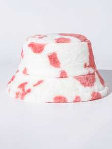 Classic Autumn/Winter New Solid Color Cow Print Faux Fur Fisherman Hat, Korean Fashion Faux Fur Fluffy Thick All-Match Casual Retro Party Streetwear Polyester Fiber Decorated Hat