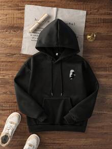 Sudadera con capucha de ajuste holgado con estampado gráfico y forro térmico para mujer, de moda y de manga larga, para invierno