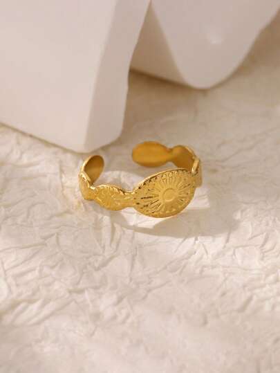 1 PC Vintage Sun Rings For Women Stainless Steel Gold Color Ring 2025 Fashion Party Couple Jewelry