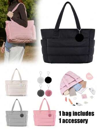 Bolso de mano para mujer con lindo colgante, bolso de hombro acolchado y ligero con compartimentos de gran capacidad, bolso de mano elegante para viajes, trabajo, escuela y gimnasio, duradero y cómodo para uso diario, perfecto para estudiantes universitarios, maestros, trabajadores de oficina y madres, bolso multiusos para volver a la escuela, asistir a clases, ir de compras y salidas de fin de semana, regalo ideal para mujeres, amantes de la moda y artículos esenciales para volver a la escuela