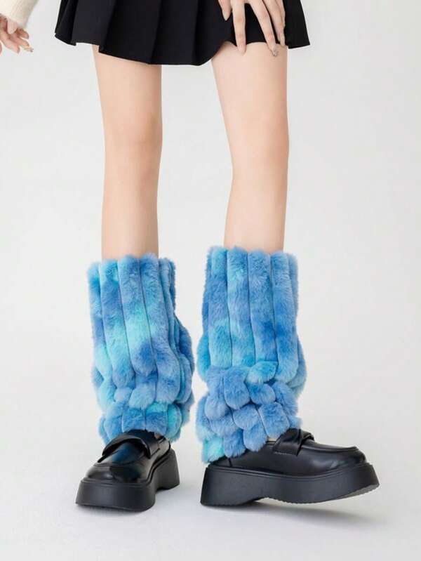 1 paire de jambières tricotées moelleuses et colorées pour femmes, épaisses et chaudes pour l'automne/l'hiver