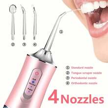 4 In 1 Water Flosser For Teeth, Cordless Oral Irrigator With Mode 3 Jet Tips,800mAh, For Home Travel, For Men And Women Daily Teeth Care, Ideal For Gift Father's Day Gift Father's Day Gift - Pink - View 4