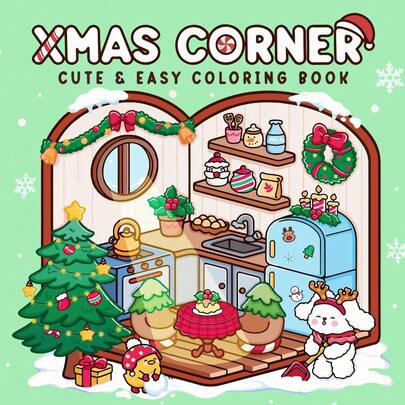 1pc (21cm*21cm)New Coloring Book For Adult,Thickened Paper Is Opaque, With Clear Lines And Easy To Color,Suitable For Best Friends Gathering,Whimsical Christmas Kitchen Scene With Cute Animal Friends And Festive Decorations Patterned Scene"XMAS CORNER"Coloring Book DIY Coloring To Develop Thinking,Autumn. Stationery,School Supplies,Drawing & Painting, Christmas