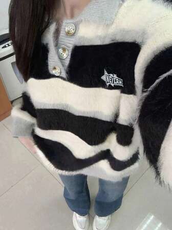 2025 Autumn/Winter Long Sleeve Button Half-Placket Sweater