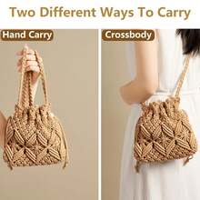 Y2K Cute Straw Woven Tote Bag For Women - Luxury Designer Brand Straw Fabric Shoulder Bag, Versatile Crossbody Bucket Bag, New Fashion Casual Style For Summer Beach Travel & Daily Outfits - 棕色 - 查看 3