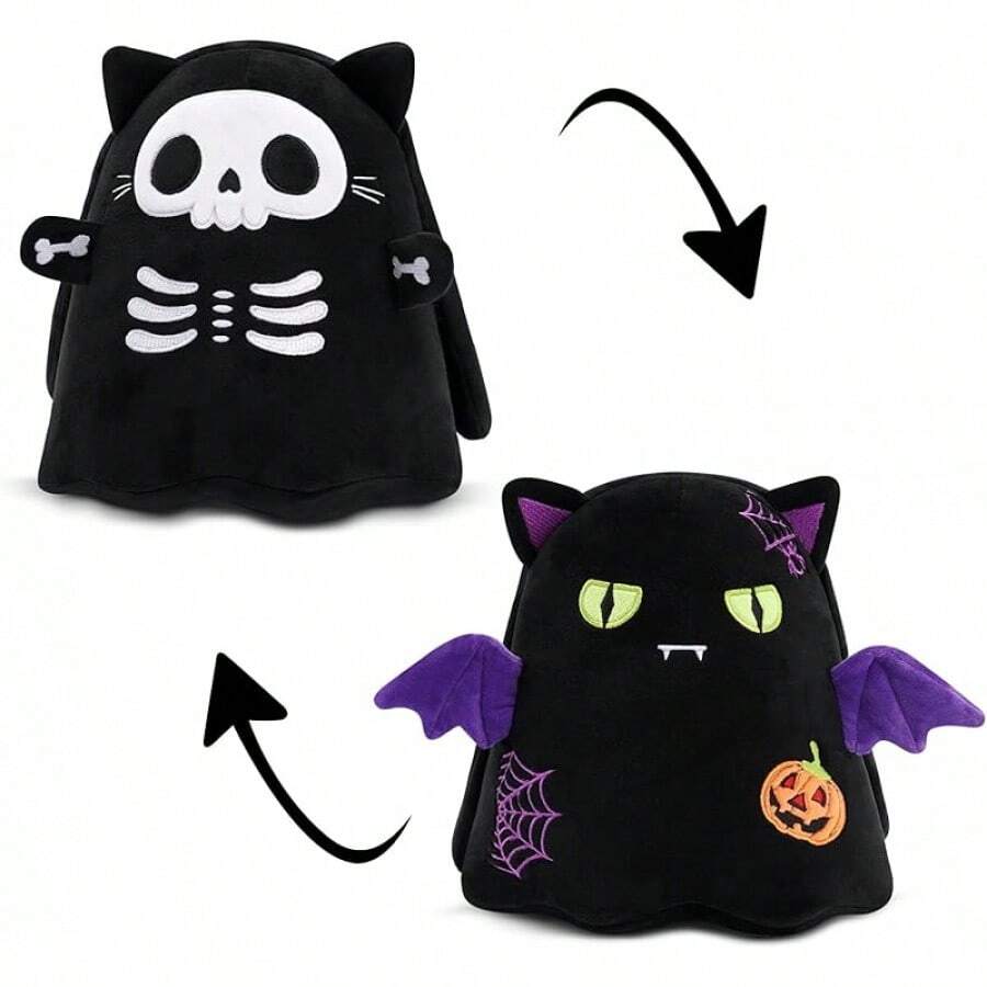 Reversible Ghost Plushie - Angry & Scared - 10 Inch Sensory Toy - 骷髏貓和蝙蝠 - 查看 1