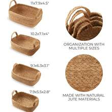 1/2/4 Pieces Of Water Hyacinth Grass Rustic Hand-Woven Portable Storage Basket, A Woven Basket For Living Room, Bedroom, Home Storage, Kitchen, Dormitory And Office. It Can Be Used For Storage, Cosmetic Storage Box, Storage Box, Basket, Organizing Storage, Room Storage, Trash Can, Gift Basket, Gift Box, Wall Cabinet And Decorative Home Decor.