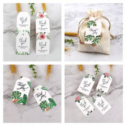 50pcs 10m String 7x4cm Thank You Tags, Celebration Party Gift Packaging Tags