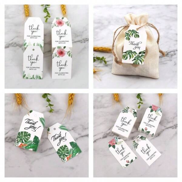 50pcs 10m String 7x4cm Thank You Tags, Celebration Party Gift Packaging Tags
