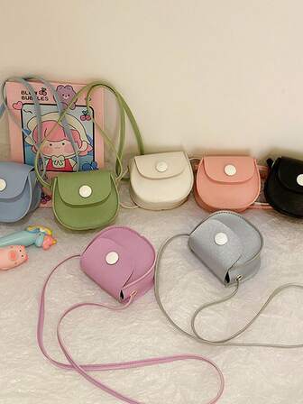 Bolso de hombro de unicolor para niños, bolso bandolera mini de piel sintética para niñas, monedero
