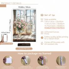 1 pièce Peinture sur canevas suspendue, peinture décorative montée, affiche, peinture murale, peinture à l'huile de rose rose et de rebord de fenêtre, décoration de chambre de fille, peinture murale de fleurs de printemps, décoration de salon esthétique, peinture de fleurs roses, décoration d'arrangement de plantes, décoration de thème de printemps, décoration de maison de printemps. Art mural sur canevas, art de fille funky, art de citation inspirante, décoration intérieure.