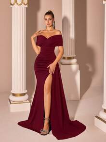 ADYCE 女士优雅交叉V领褶皱高腰长款缎面系带高开衩露背落地长款正式礼服，适合婚礼宾客、舞会、返校节、约会之夜、正式晚宴、生日派对、节日派对、家庭聚会、新年等场合。