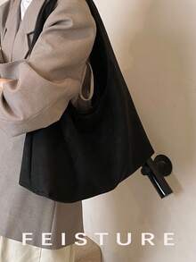 1 件 FEISTURE 绒面革面料大号日常通勤单肩包，时尚宽敞的手提包，带磁扣，适合日常外出、约会、通勤 - 黑色 - 查看 4