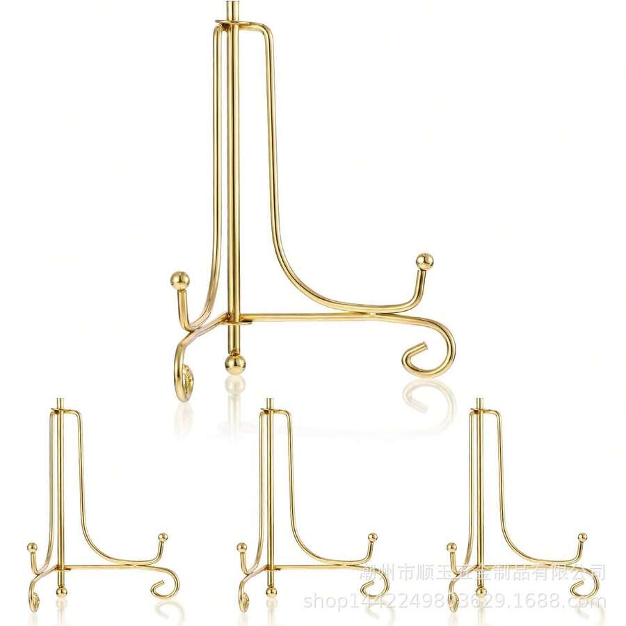 1 Soporte de metal plegable de uso intensivo - Soporte de marco de fotos de varios ángulos para escritorio, libros y decoración | Estilo moderno, duradero y portátil para el hogar, la oficina y la exhibición minorista, para exhibir obras de arte, exhibiciones de libros, soportes de exhibición decorativos, construcción resistente, soporte para cortadores de galletas, exhibición de productos, base de marco de fotos de mármol, soporte de exhibición, estantería, atril de libros - Dorado - Ver 1