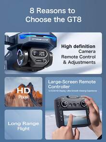 CASRRA The Multi-Functional Drone GT8 Equipped With A Camera Is Fitted With A Large-Screen Remote Control, Allowing For Real-Time Viewing Of Flight Routes, Taking Photos And Videos, And Documenting Life. Brushless Motors Offer More Powerful Performance. Optical Flow Hovering Flight Is More Stable For Novice Drones. Economic Drones. Aerial Photography Drones, Wonderful Christmas And Halloween Gifts
