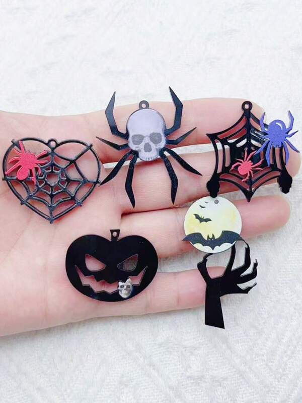 10 Pieces Of Acrylic Printed Halloween Spider Web Bat Pumpkin Skull Pendant DIY Jewelry Pendant Accessories