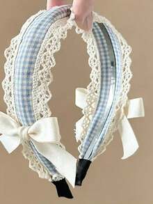 1件条纹蓝色可爱女孩蕾丝发箍 - 多功能独特小蝴蝶发饰，可用于化妆、发箍、女士头饰 - 彩色 - 查看 9