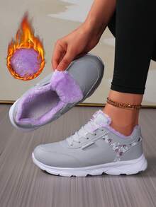 Damen Lässig Sportschuhe, Herbst/Winter warme thermisch gefütterte Knöchelstiefel, schnürbar thermisch gefütterte flache Outdoor Schneestiefel