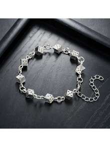 1pc Unisex Dice Pendant Necklace & Bracelet Set, Fashionable Accessories With High-End Look, Suitable For Hip-Hop And Punk Style - Silver - View 7
