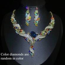 1 Set Women's Jewelry Set, Vintage Rhinestone Inlaid Earrings & Necklace 3-Piece Set, Suitable For Brides, Weddings, Banquets, Parties