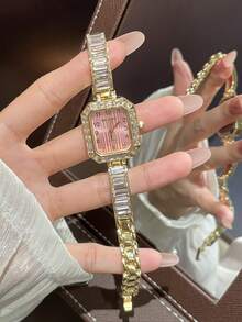 1 pieza Reloj de cuarzo cuadrado de moda súper brillante y elegante para mujeres, adecuado para uso diario, cumpleaños, aniversario - Unitalla - Ver 10