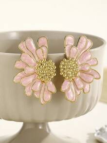 2Pcs/Set Hand-Painted Enamel Oil-Drip Gold Earrings, Suitable For Daily Wear, Birthday, Mother's Day, Surprise Gift For Girlfriend Or Daughter