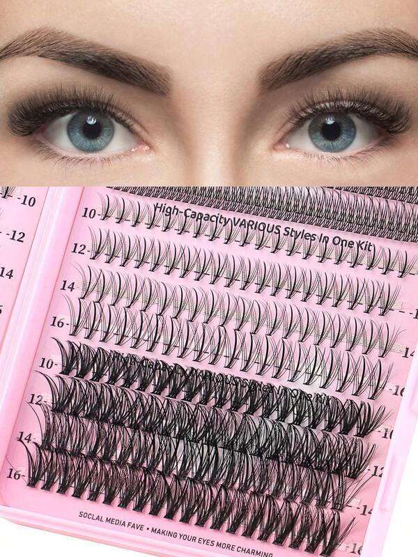 968 قطعة/علبة رموش صناعية، 32 صف سعة عالية من الرموش الصناعية، رموش طويلة جدًا من 5-16 مم، رموش ناعمة ومجعدة، متينة ومفصلة، مناسبة للمكياج اليومي والحفلات والأداء المسرحي